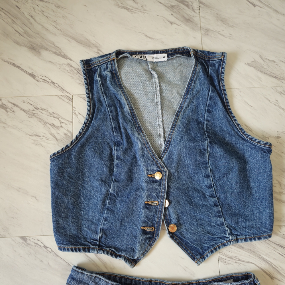 Zara Blue Denim Maxi Skirt and Vest Set ZARA - Picture 13 of 14